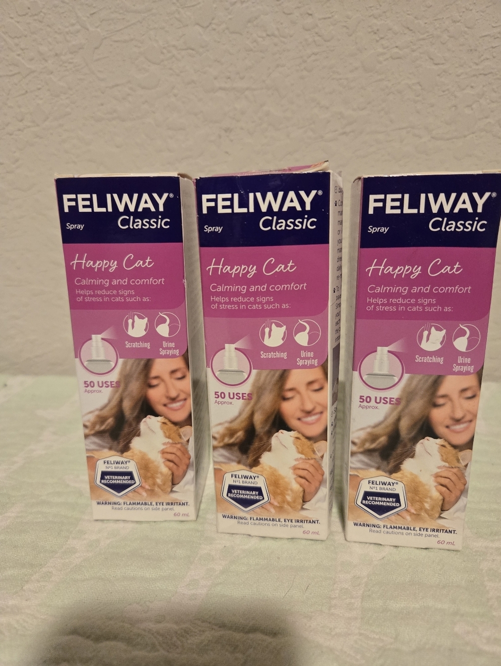 NIB Feliway Happy Cat Calming And Comfort Spray. 3 Pack.